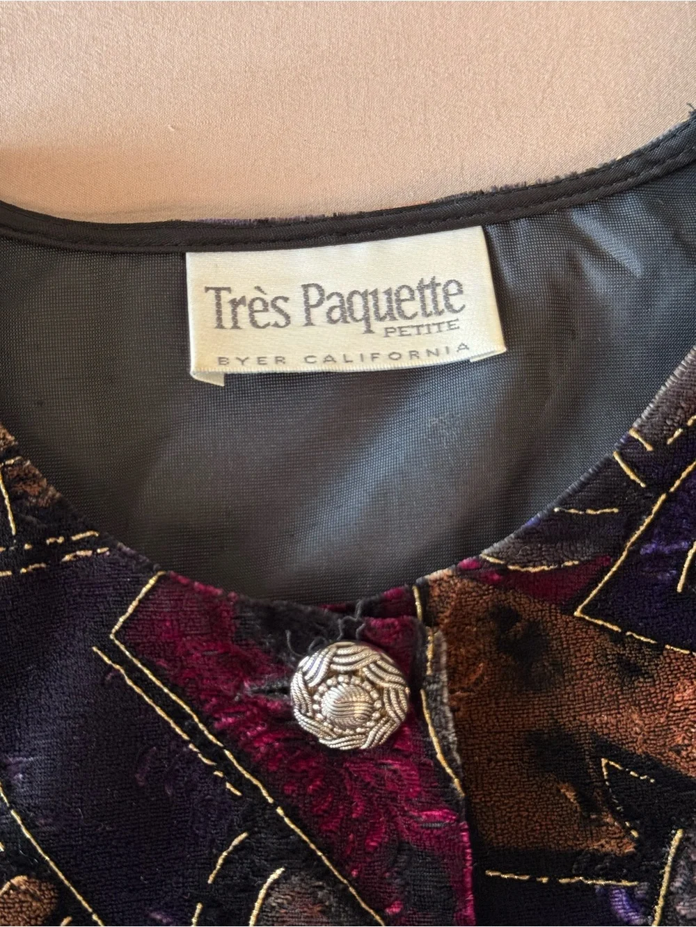 VTG Tres Paquette Velvet Cropped Blazer Abstract Multi Metallic Sz 10 Petite